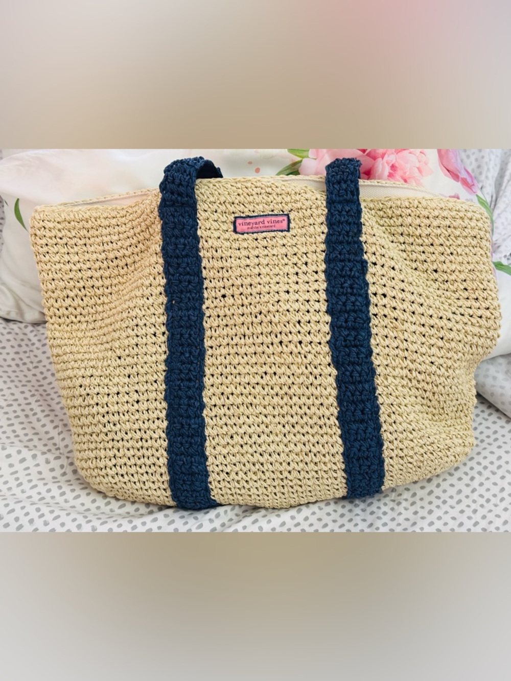 Vineyard Vines Navy & Natural Crochet Beach Tote